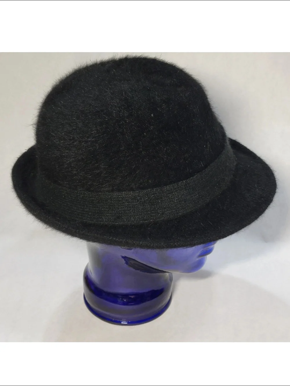 Betsey Johnson Black Angora Rabbit Fur Blend Fedora Hat W/ Heart Charm